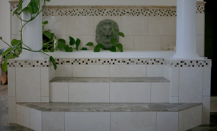 bathroom with tiled bathtub